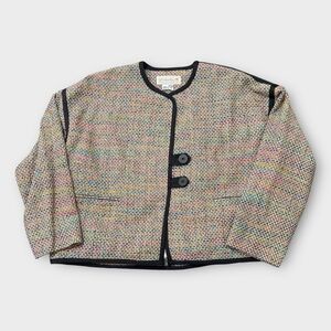 Vintage Multicolor Tweed Jacket with Black Trim Small Oversized